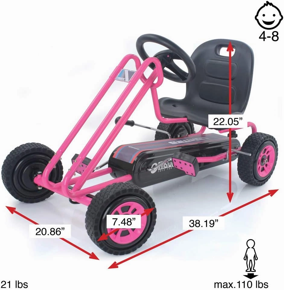 hauck Kids Pedal Go Kart, 4 Wheel Bike Cart, Ages 4-8, Lightning Ride, Pink