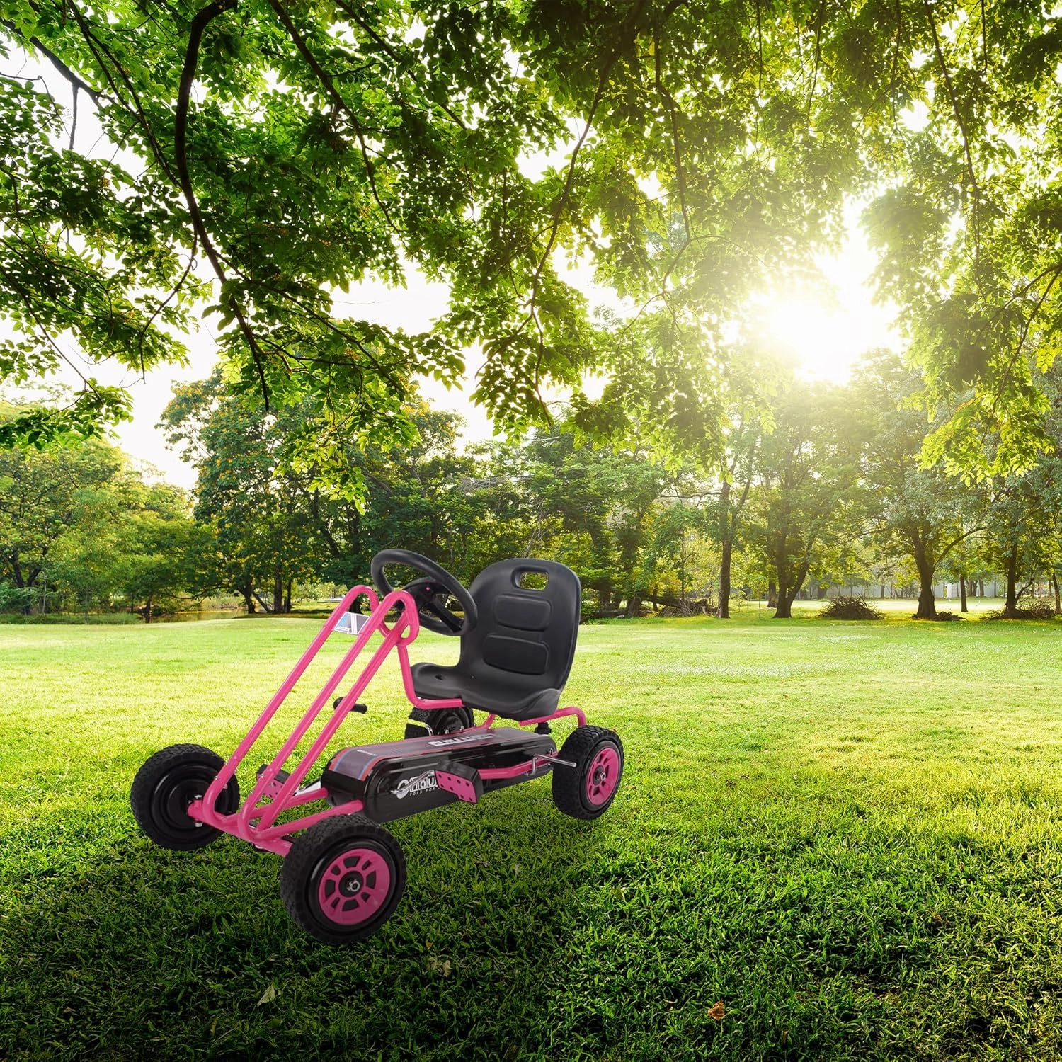 hauck Kids Pedal Go Kart, 4 Wheel Bike Cart, Ages 4-8, Lightning Ride, Pink