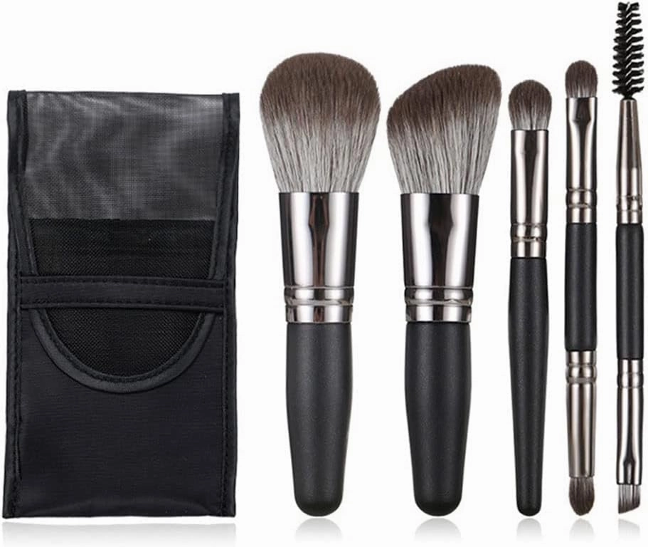 HAYNAH Marycan Travel Makeup Brushes Set w/Pouch, 5PCS Double Ended Portable Mini Cosmetic Brushes Kit