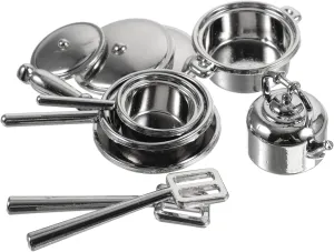 HEMOTON 3sets Miniature Kitchen Utensils Tiny Dollhouse Cooking Accessories with Pots and Kettle for Mini Home Decor and Creative Play 10pcs*3