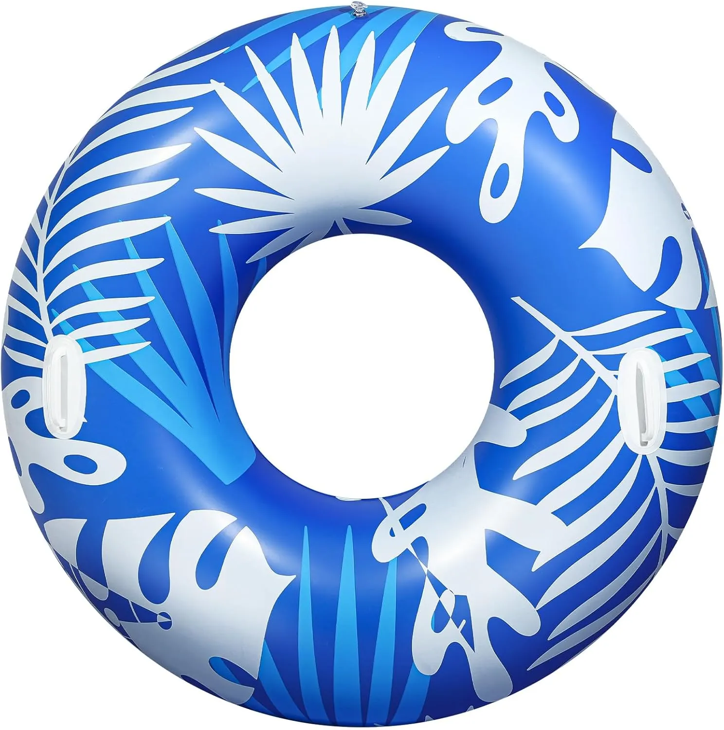 HeySplash Pool Tubes for Adult, 42 Inch Large Pool Floats with Handles, Inflatable Swim Rings Lounge, Hawaii Fun Swim Floaties Swimming Pool Beach Lake River Party Decoration Toys, Blue White Leaves