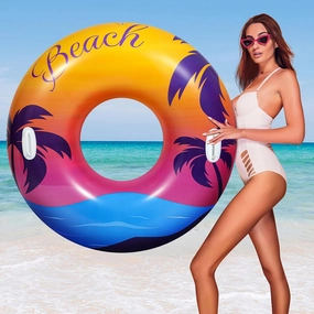 HeySplash Pool Tubes for Adult, 42 Inch Large Pool Floats with Handles, Inflatable Swim Rings Lounge, Hawaii Fun Swim Floaties Swimming Pool Beach Lake River Party Decoration Toys, Orange Purple Beach