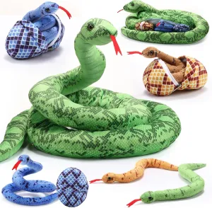 Hiboom 118 Inch Giant Snake Stuffed Animal Mommy with Baby and Eggs 7 in 1 Realistic Snake Stuffed Plush Toy Set Long Green Boa Constrictor for Halloween Christmas Birthday Prank Decors Photo Props