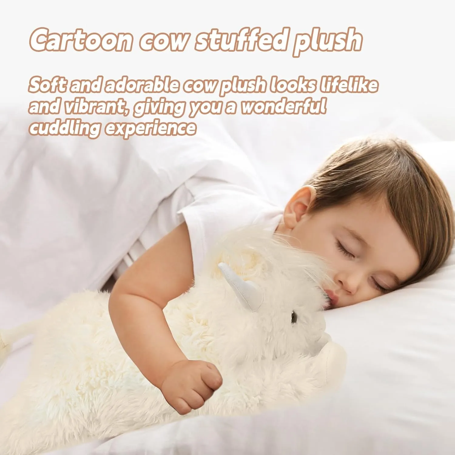 Highland Cow Stuffed Animal - 18" Off-White Cows Plush Toy Gift for Kids & Adults, Cattle Decorations Pillows Living Room Bedroom