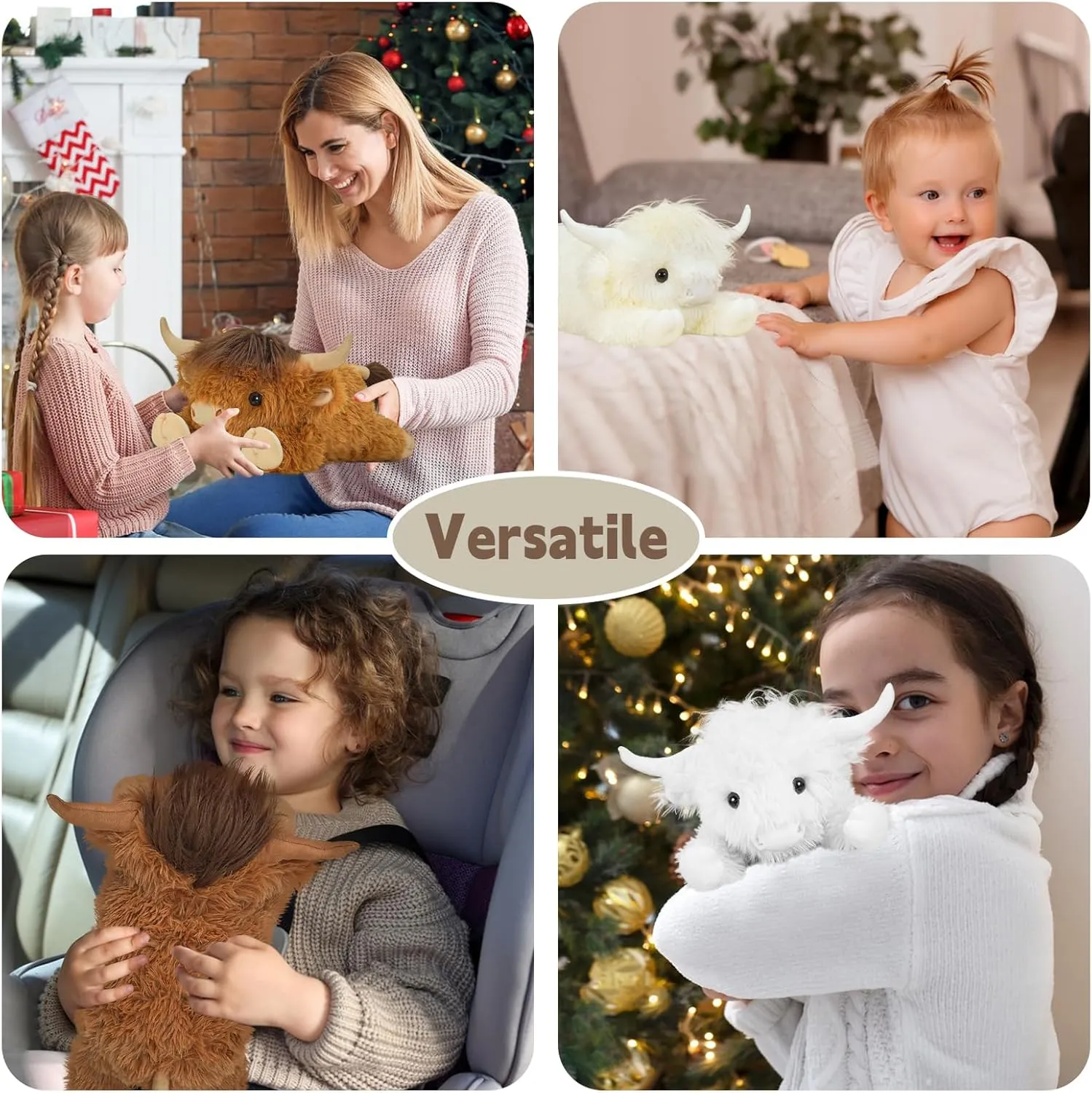 Highland Cow Stuffed Animal - 18" Off-White Cows Plush Toy Gift for Kids & Adults, Cattle Decorations Pillows Living Room Bedroom