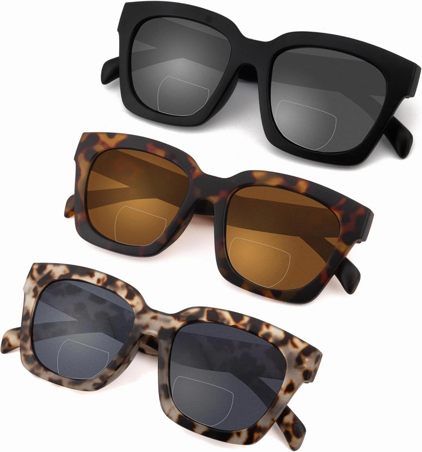 HIYANJN 3 Pack Bifocal Sunglasses For Women Men Reading Sunglasses Oversized Fashion Matte Frame UV400 Sun Readers Glasses 2x