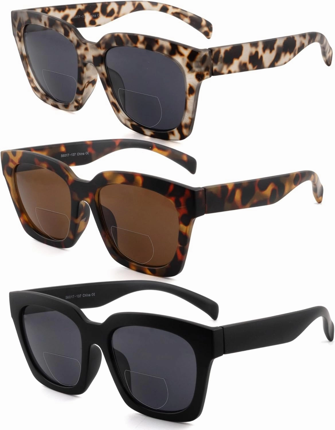 HIYANJN 3 Pack Bifocal Sunglasses For Women Men Reading Sunglasses Oversized Fashion Matte Frame UV400 Sun Readers Glasses 2x