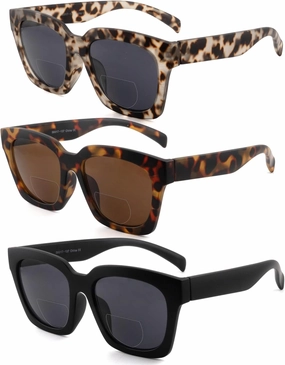 HIYANJN 3 Pack Bifocal Sunglasses For Women Men Reading Sunglasses Oversized Fashion Matte Frame UV400 Sun Readers Glasses 2x