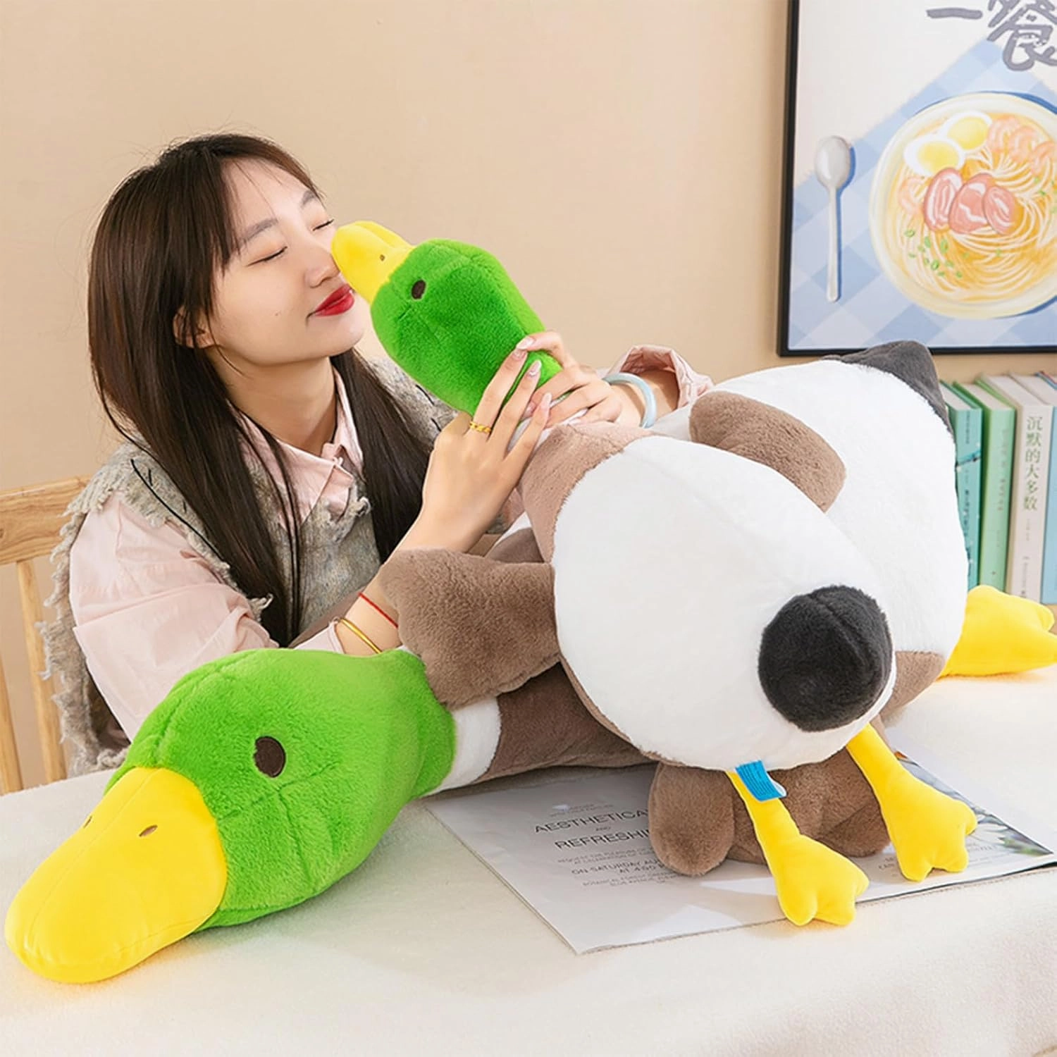 Hofun4U Mallard Duck Stuffed Animal, Duck Plush Pillow, Green Duck Stuffed Plush Toy, Gift for Kids Adults (47 inch)