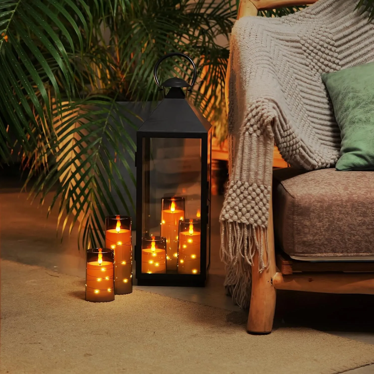 Homemory Flameless Candles with Embedded Star String Fairy Lights, Battery Operated Candles, LED Candle, Fake Candles with Remote Control and Timer, Gray Acrylic, Set of 5(H4 5" 6" 8" 8")