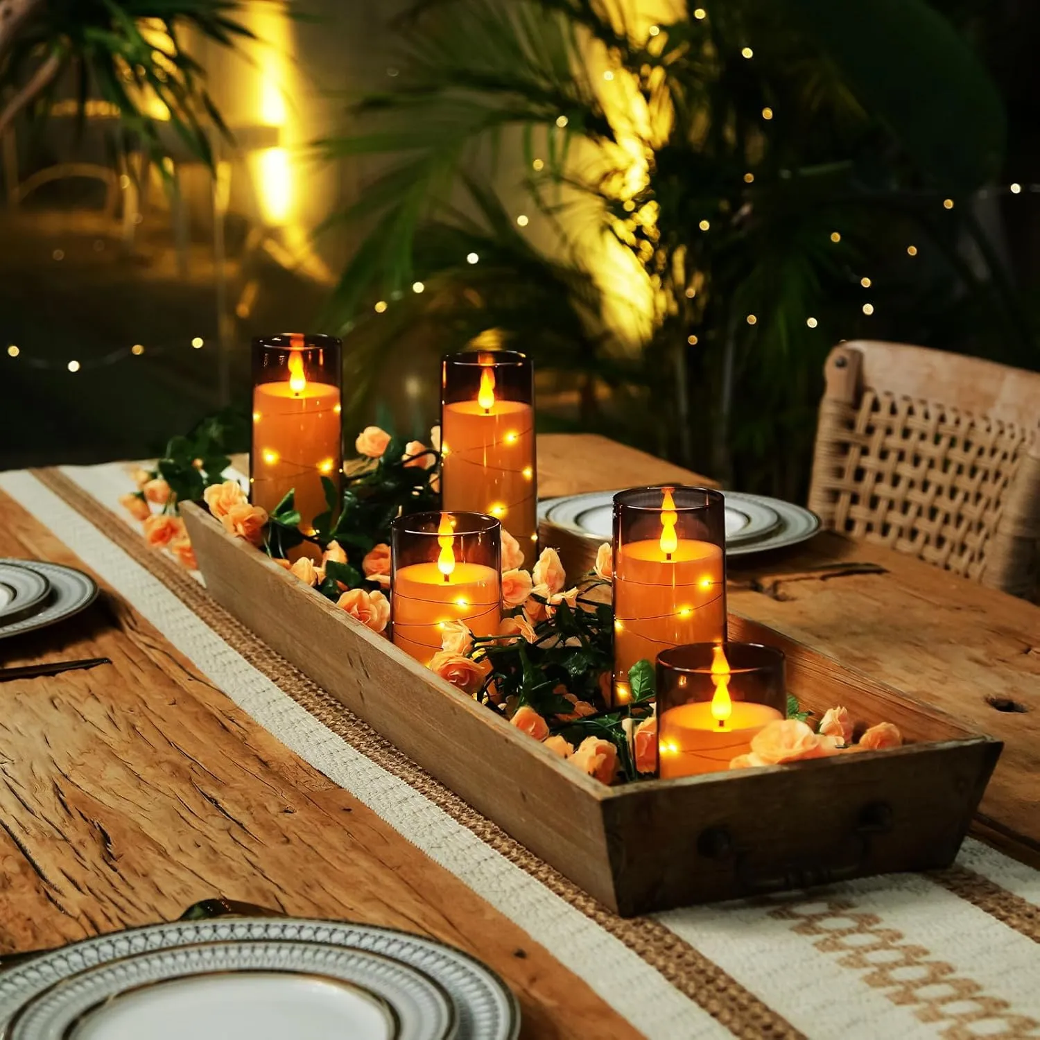 Homemory Flameless Candles with Embedded Star String Fairy Lights, Battery Operated Candles, LED Candle, Fake Candles with Remote Control and Timer, Gray Acrylic, Set of 5(H4 5" 6" 8" 8")