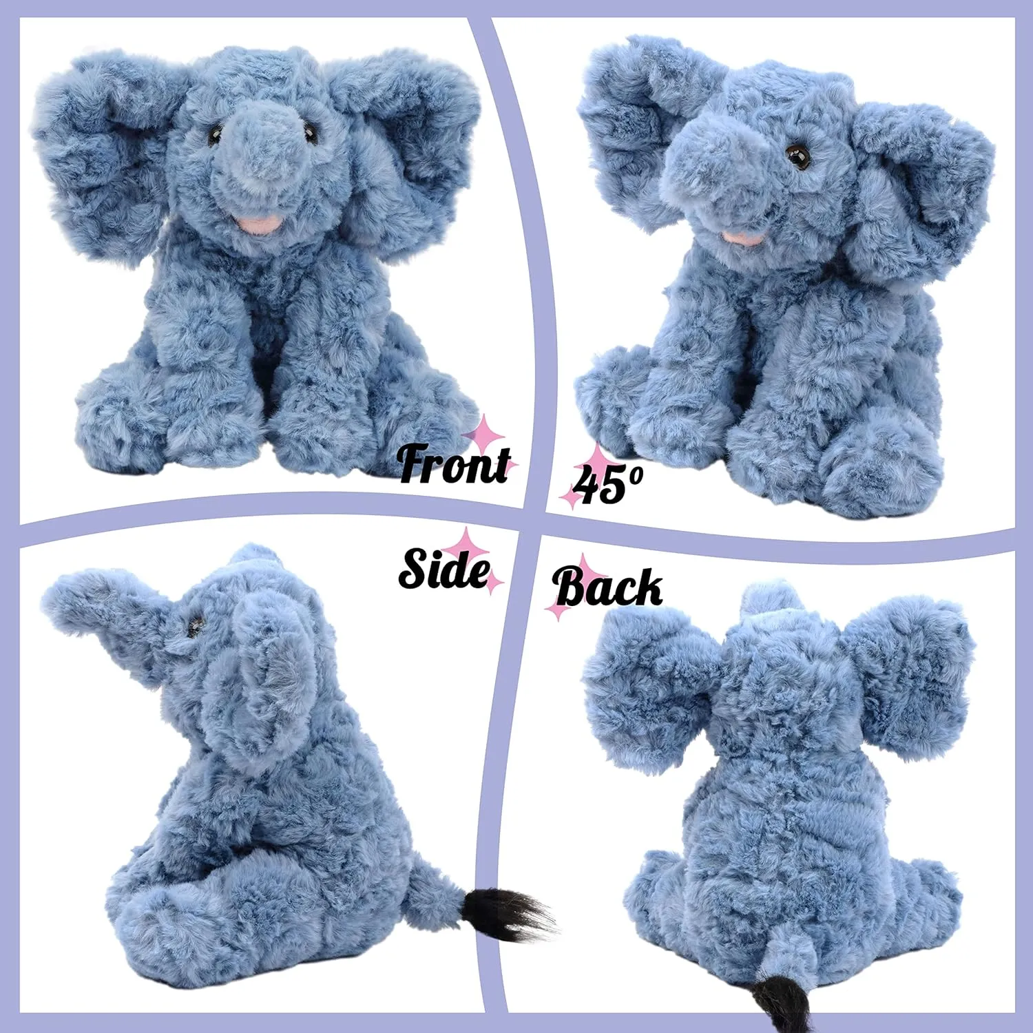Hopearl Adorable Plush Calf Elephant Toy Floppy Elephish Ultra Soft Stuffed Animal for Boys Girls Kids Toddlers, Blue, 9''