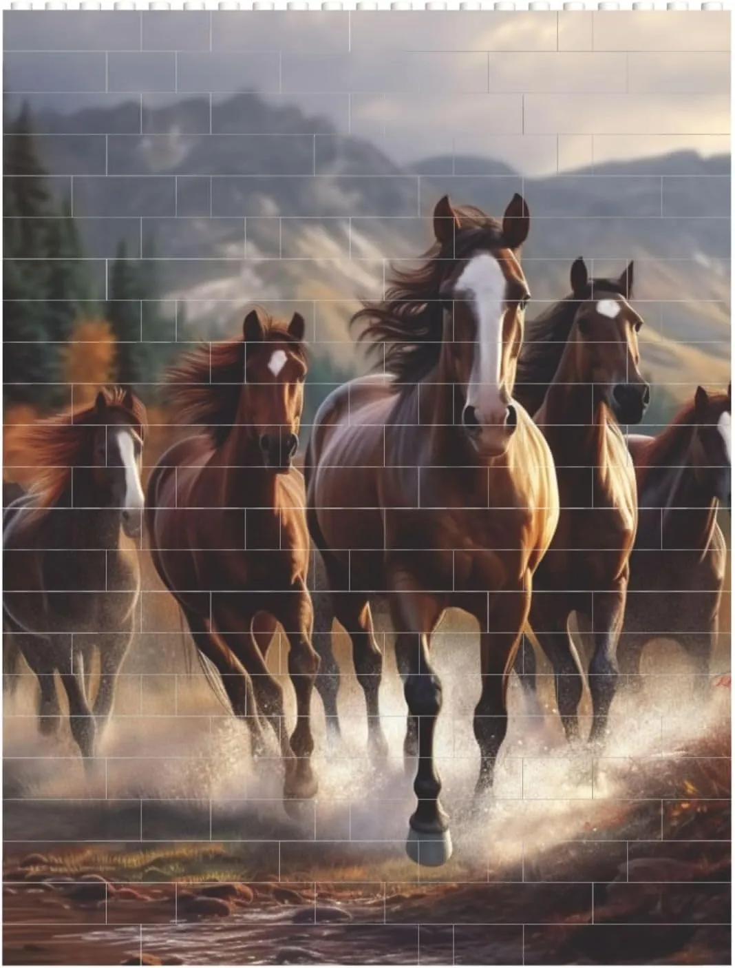 Horses Building Block Puzzle Personalized Building Bricks For Adults Square Shaped Block Puzzle Building Family Keepsake Diy Brick Block Puzzles Valentine'S Day Gifts For Home Decor Brick Puzzle