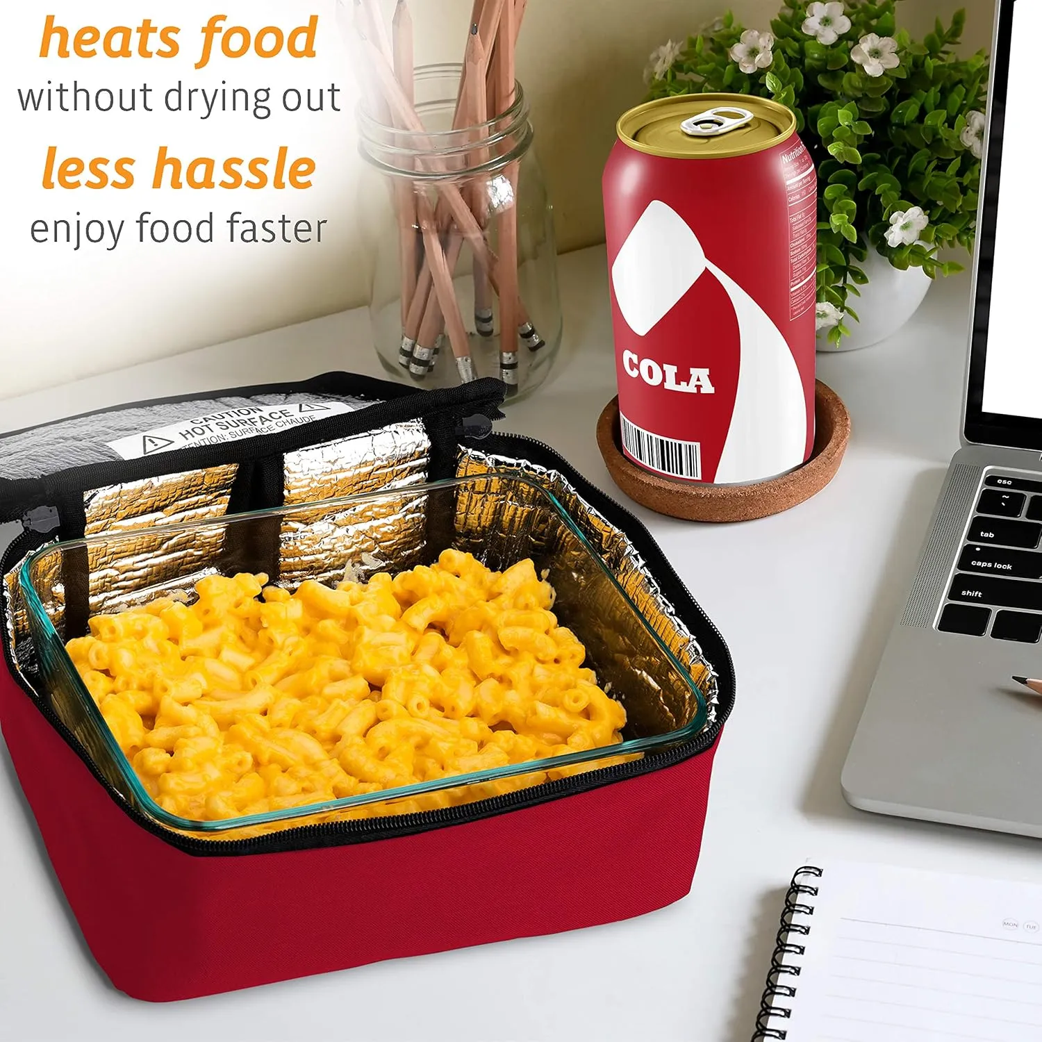 HOTLOGIC Mini Portable Electric Lunch Box Food Heater with Glass Container - Food Warmer and Heated Lunch Box for Adults Car/Home - Cook, Reheat, and Keep Your Food Warm - RED - 120V
