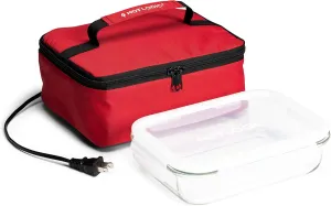 HOTLOGIC Mini Portable Electric Lunch Box Food Heater with Glass Container - Food Warmer and Heated Lunch Box for Adults Car/Home - Cook, Reheat, and Keep Your Food Warm - RED - 120V