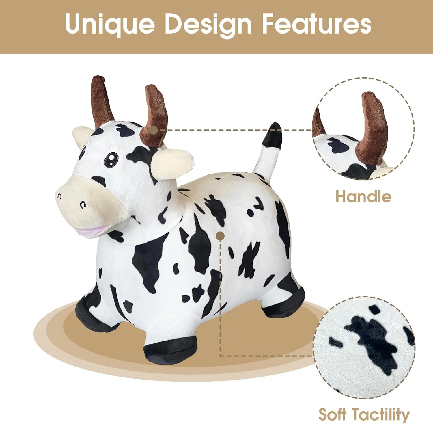 HotMax Bouncy Cow Hopping Toy, Removable Inflatable Plush Bouncing Horse for Toddlers, Outdoor Ride on Bouncy Farm Animals, Birthday Gift for 18 Months 2 3 4 Year Old Boy or Girl