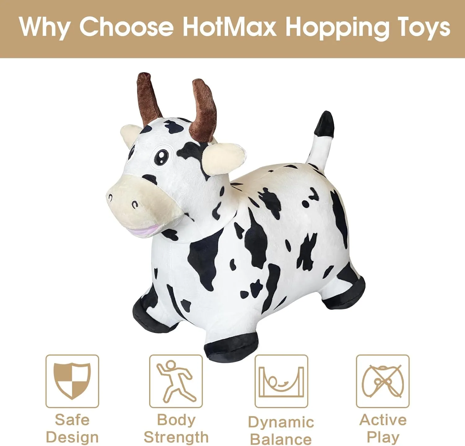 HotMax Bouncy Cow Hopping Toy, Removable Inflatable Plush Bouncing Horse for Toddlers, Outdoor Ride on Bouncy Farm Animals, Birthday Gift for 18 Months 2 3 4 Year Old Boy or Girl
