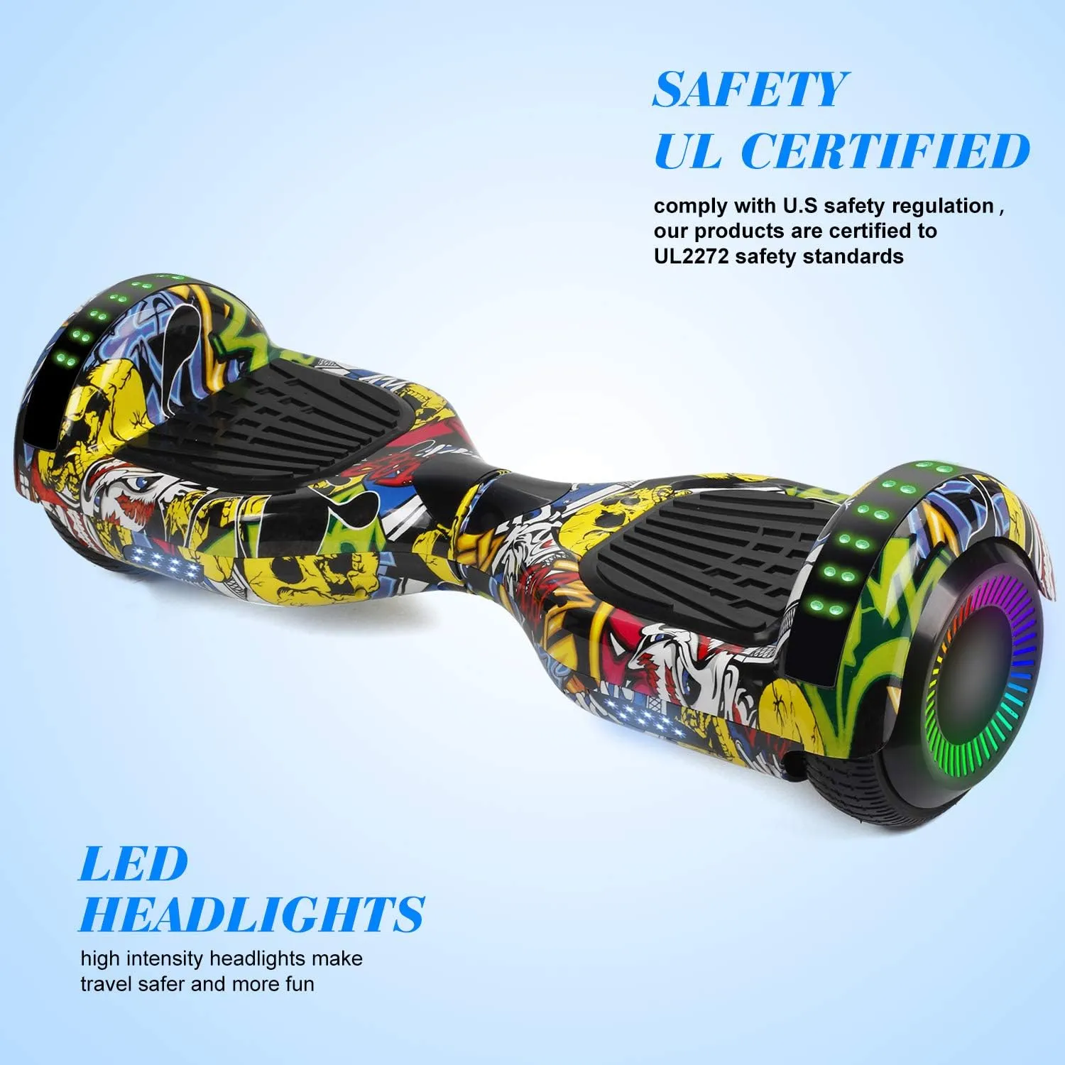 Hoverboard, 6.5 Inch Self Balancing Hoverboards with Bluetooth and Flashing LED Lights, Hover Board for Kids Teenagers