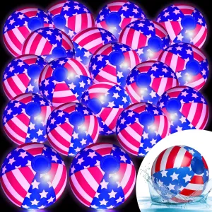 Hungdao 36 Pcs 6 Inch LED Patriotic Beach Balls 4th of July Inflatable Beach Ball Toy Blue Red White Light up Beach Balls Mini Inflatable Summer Toys for Independence Day Pool Beach Party Favors