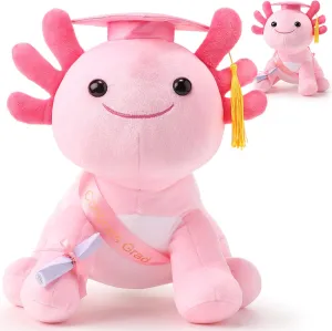HyDren 10 Inch Graduation Axolotl Plush Stuffed Animal Axolotl Stuffed Animals with Graduation Hat Diploma and Sash, Plush Gift for Preschool, Kindergarten, Friend, Relatives(New Pink)