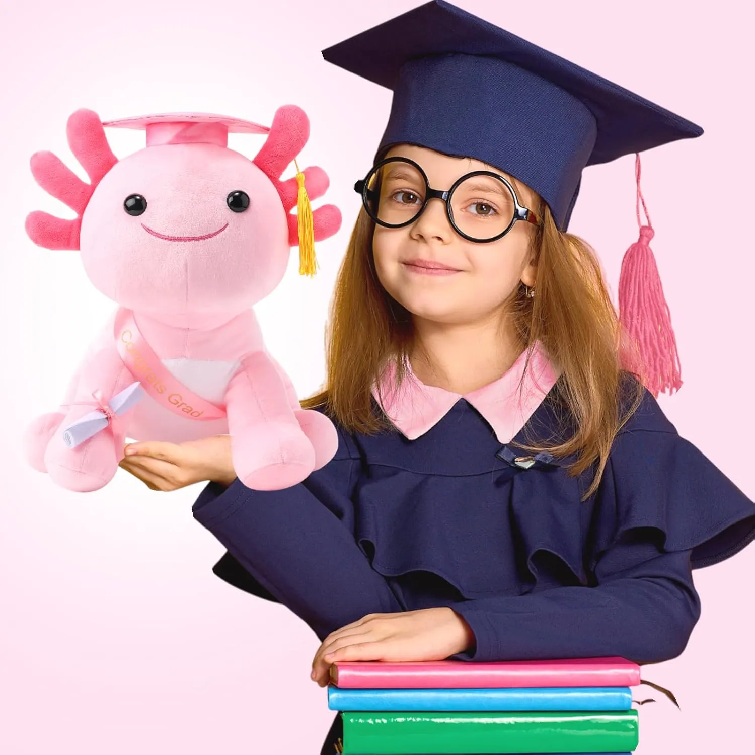HyDren 10 Inch Graduation Axolotl Plush Stuffed Animal Axolotl Stuffed Animals with Graduation Hat Diploma and Sash, Plush Gift for Preschool, Kindergarten, Friend, Relatives(New Pink)