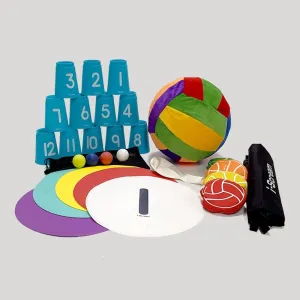 i-Scream Game Set Combo - P.E. Sports Equipment Package Includes Spot Markers, Balloon Ball, Bean Bags, Stacking Cups for P.E./Classroom Activities, Games, Sports