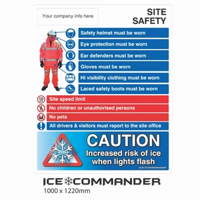 Ice Warning Flashing LED Safety Sign with Site Health & Safety Notice