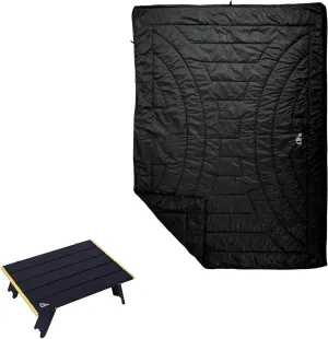 iClimb 1 3M Thinsulate Insulation Warm Camping Blanket and 1 Mini Folding Table Bundle, Ultralight Compact for Single Adult Outdoor Backpacking Camping Hiking Beach Concert