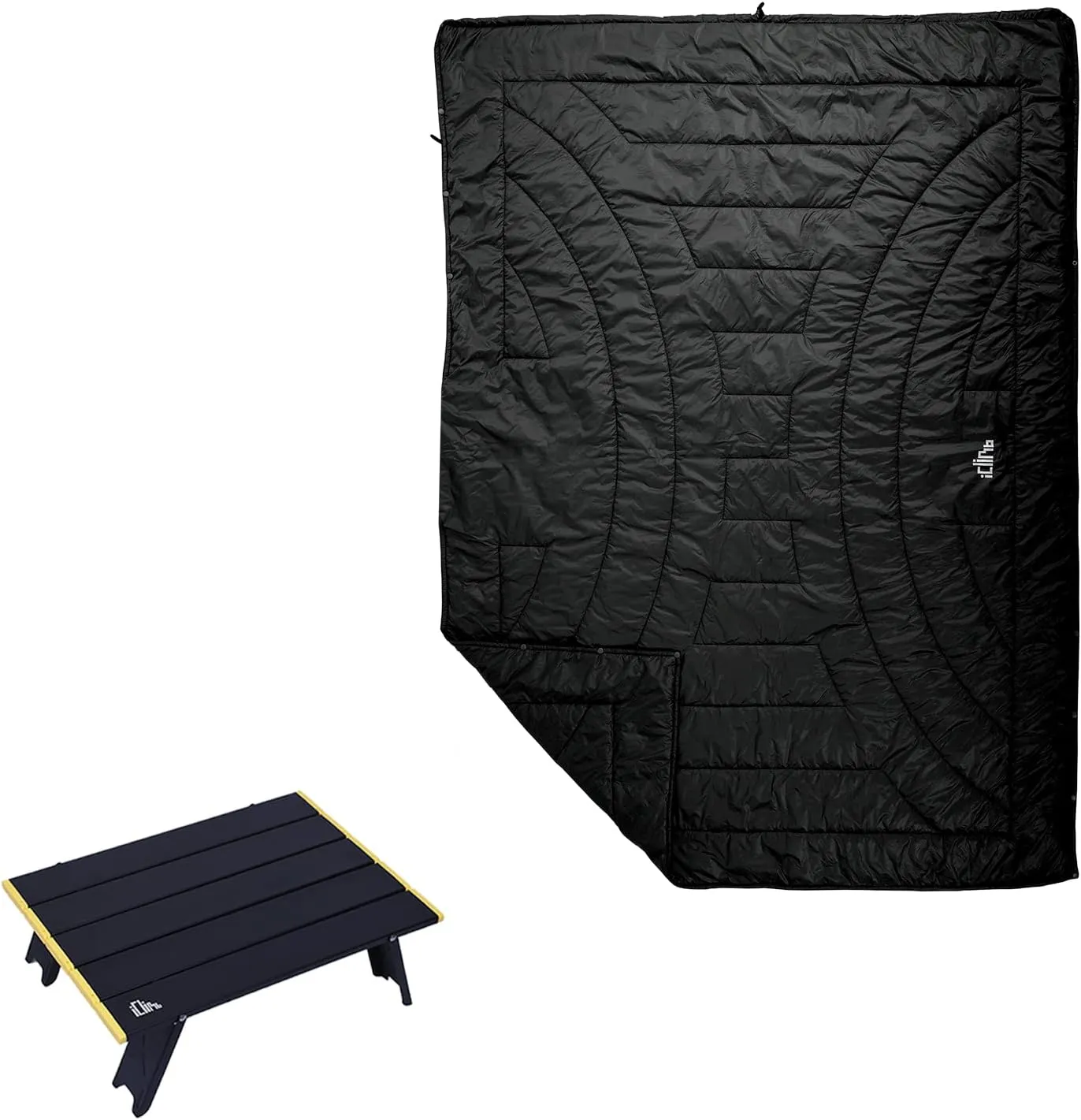 iClimb 1 3M Thinsulate Insulation Warm Camping Blanket and 1 Mini Folding Table Bundle, Ultralight Compact for Single Adult Outdoor Backpacking Camping Hiking Beach Concert