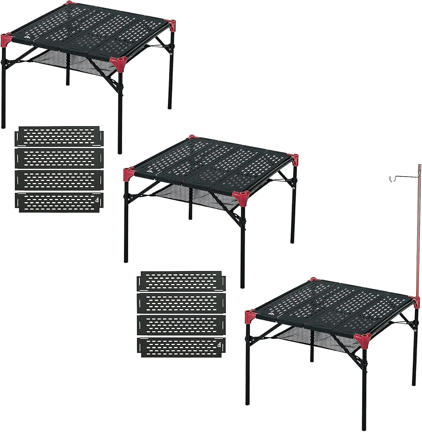 iClimb 3 Extendable Folding Table S and 2 Pack Connecting Plates and 1 Lantern Hanger Bundle, Ultralight Compact for Many People Camping Backpacking Beach Concert BBQ Party