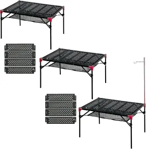 iClimb 3 Extendable Folding Table XL and 2 Pack Connecting Plates and 1 Lantern Hanger Bundle, Ultralight Compact for Many People Camping Backpacking Beach Concert BBQ Party