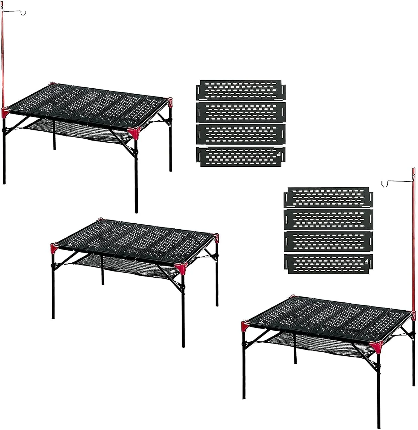 iClimb 3 Extendable Folding Table XL and 2 Pack Connecting Plates and 2 Lantern Hanger Bundle, Ultralight Compact for Many People Camping Backpacking Beach Concert BBQ Party