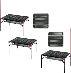 iClimb 3 Extendable Folding Table XL and 2 Pack Connecting Plates and 2 Lantern Hanger Bundle, Ultralight Compact for Many People Camping Backpacking Beach Concert BBQ Party