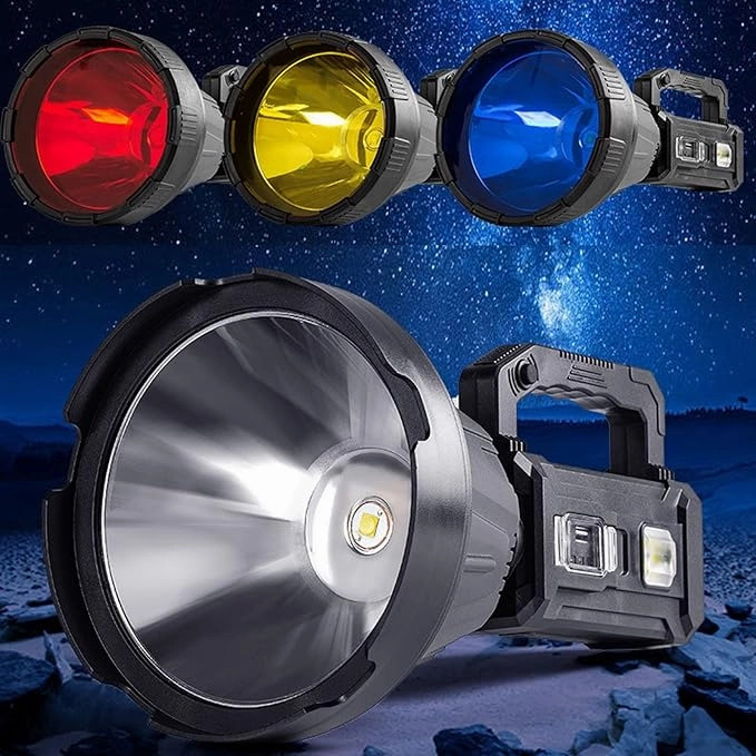 ICRPSTU Rechargeable Spotlight Waterproof LED Handheld Flashlight with 6 Lighting Modes for Adventure Travel Hiking Camping