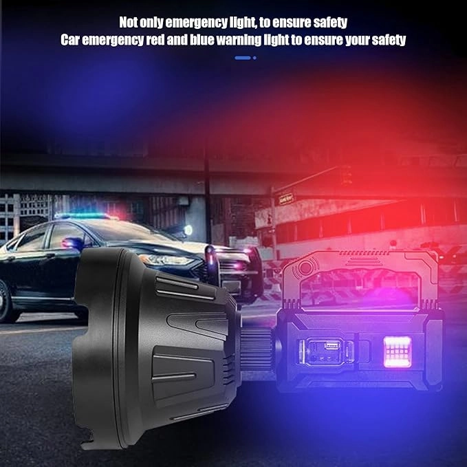 ICRPSTU Rechargeable Spotlight Waterproof LED Handheld Flashlight with 6 Lighting Modes for Adventure Travel Hiking Camping