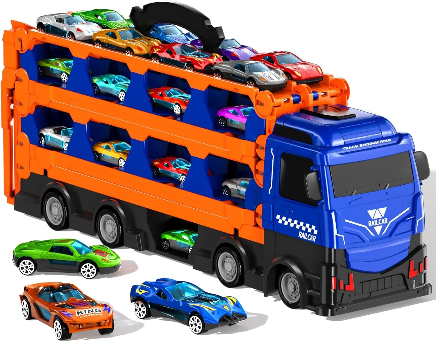 IHAHA 78 inches Transport Truck with 12pcs Die-Cast Cars Toys, Cars Toddler Toys Gifts for 3 4 5 6 7 Years Old Boys Girls Kids, Boys Toys Age 3-5 4-7