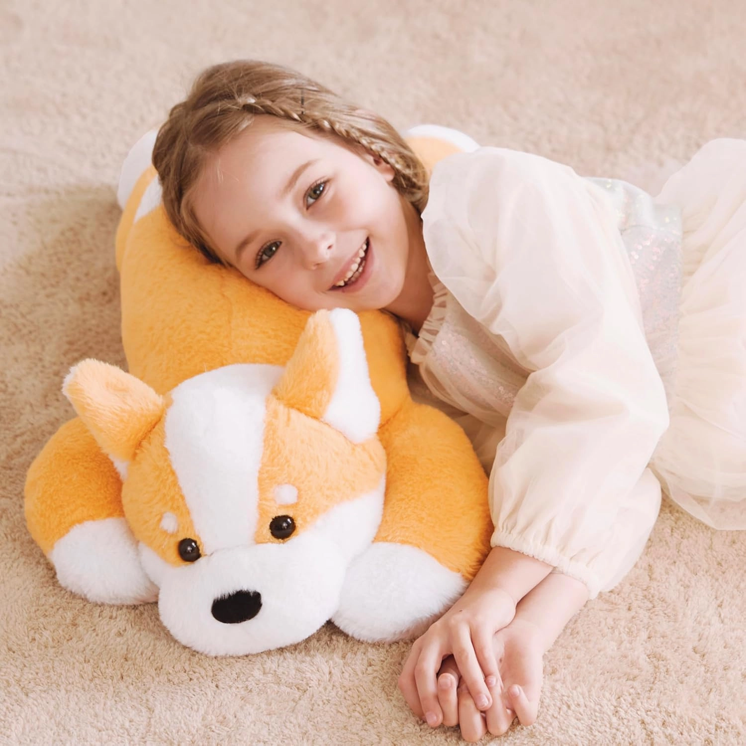 IKASA 5lbs Weighted Stuffed Animal Corgi Dog,26 inches Plush Toy Giant Large Big Jumbo Soft Puppy,Huge Size Cute Fat Plushie,Gift for Kids