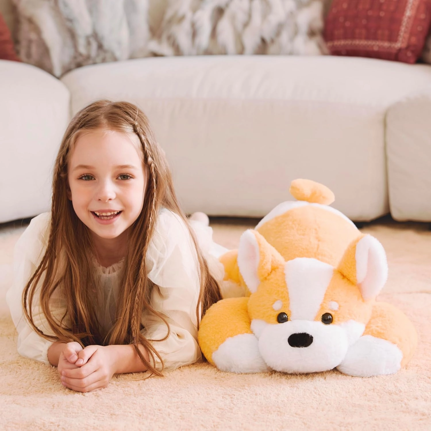 IKASA 5lbs Weighted Stuffed Animal Corgi Dog,26 inches Plush Toy Giant Large Big Jumbo Soft Puppy,Huge Size Cute Fat Plushie,Gift for Kids