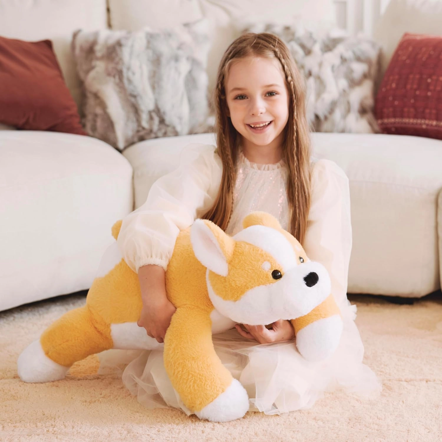 IKASA 5lbs Weighted Stuffed Animal Corgi Dog,26 inches Plush Toy Giant Large Big Jumbo Soft Puppy,Huge Size Cute Fat Plushie,Gift for Kids