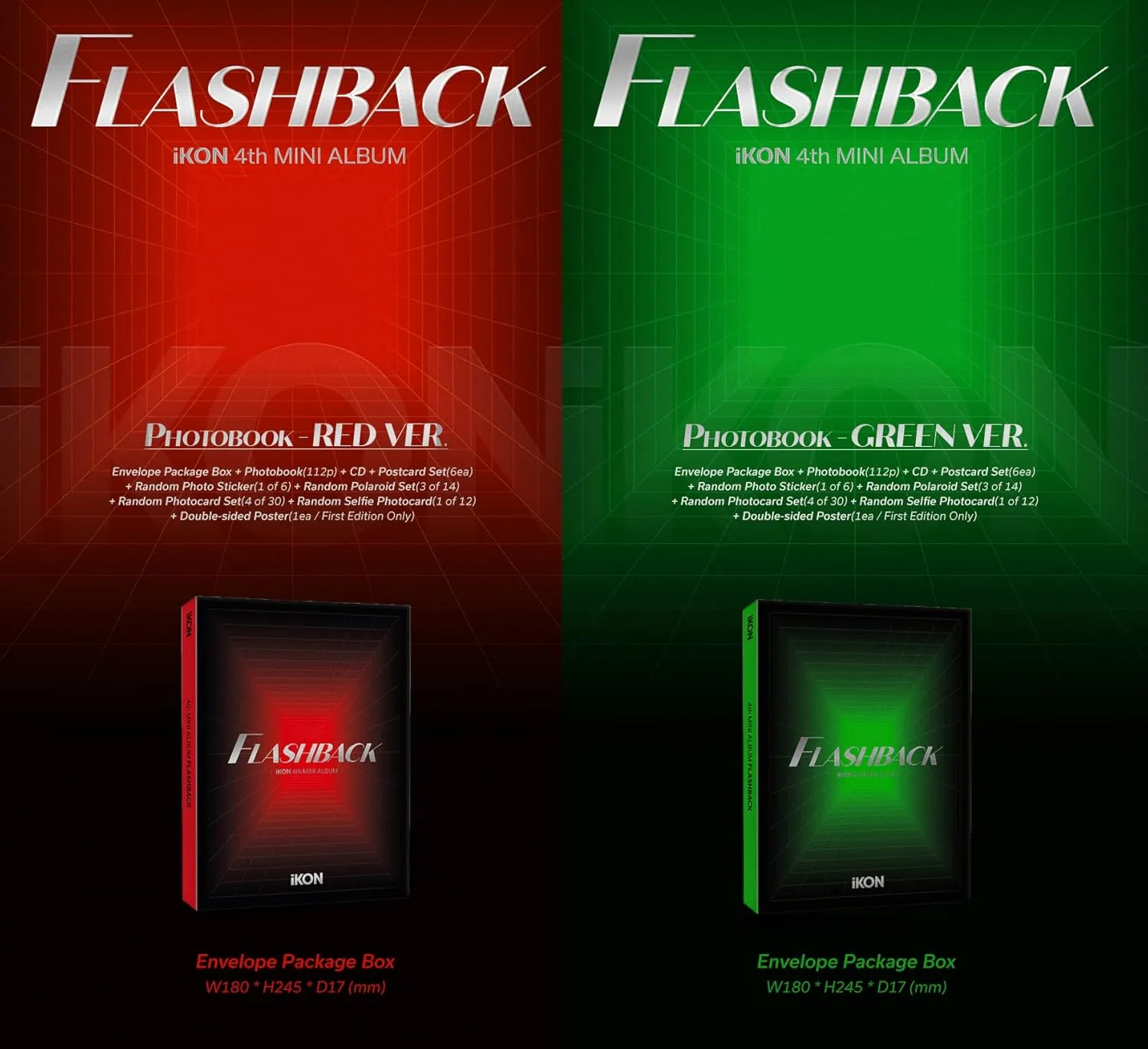 iKON - FLASHBACK [PHOTOBOOK ver.] 4th Mini Album Extra Photocards Set (RED GREEN ver. SET, 1 Folded Poster)