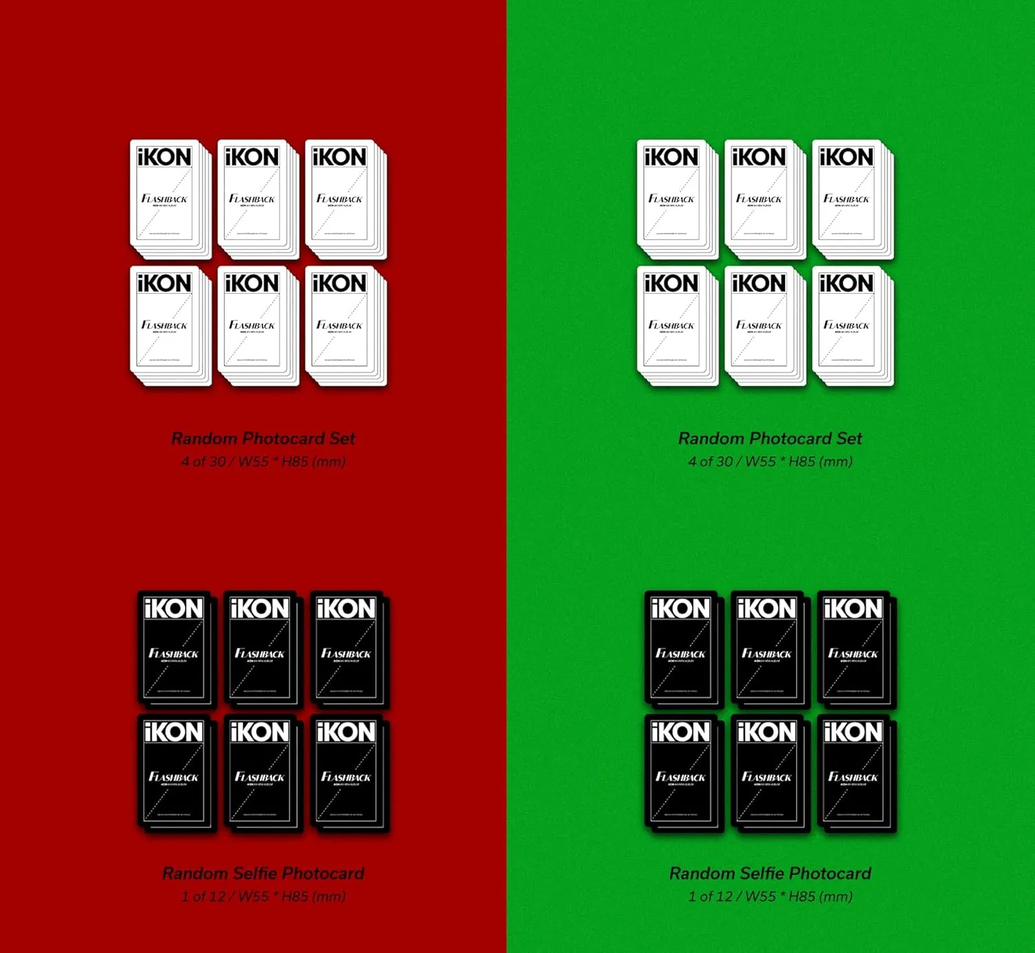 iKON - FLASHBACK [PHOTOBOOK ver.] 4th Mini Album Extra Photocards Set (RED GREEN ver. SET, 1 Folded Poster)