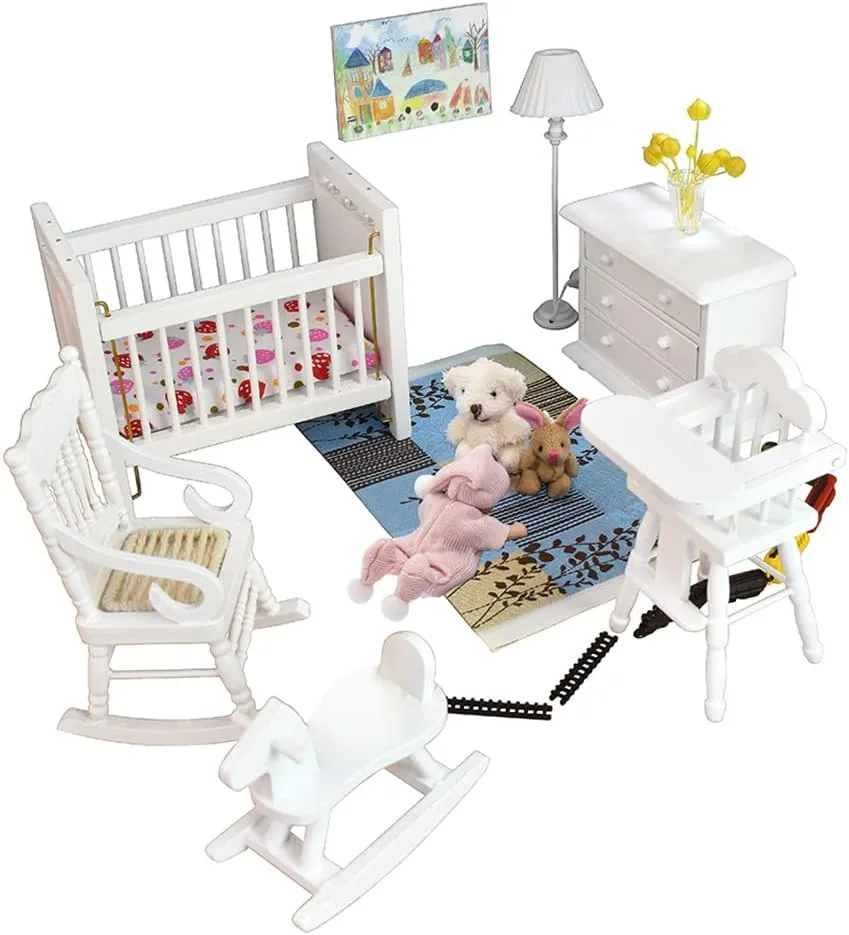 iLAND Miniature Dollhouse Furniture and Accessories for Dollhouse Nursery on 1/12 Scale (Lovely 14pcs)