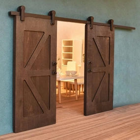 iLAND Dollhouse Accessories - Wooden Dollhouse Doors on 1:12 Scale, 2pcs Miniature Sliding Barn Doors