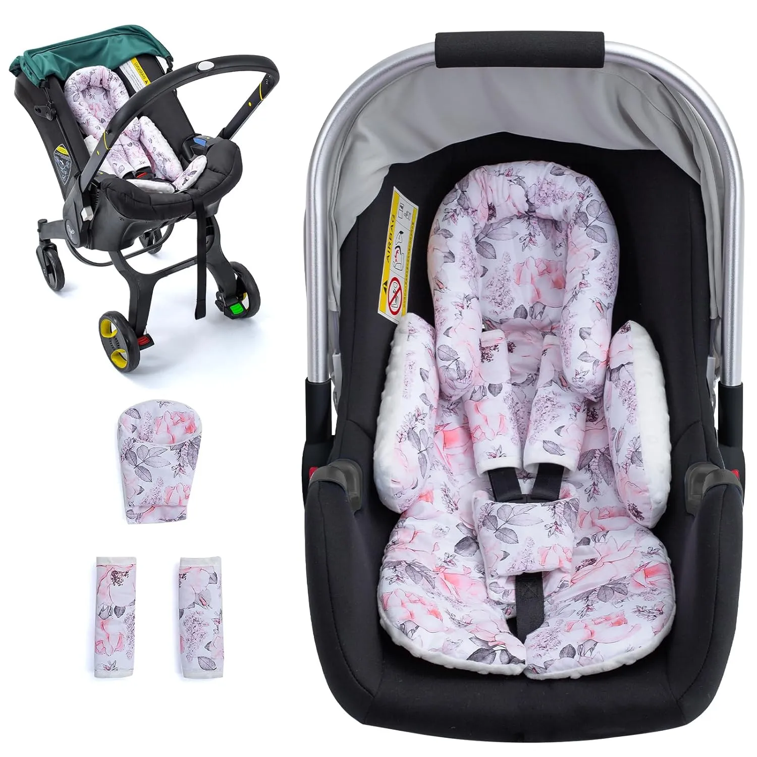 Infant Car Seat Insert, Ultra-Thick Carseat Head & Body Support for Infant, Adjustable Baby Car Seat Head Support with Strap Covers Set, Breathable Baby Car Seat Cushion for Stroller, Swing