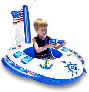 Inflatable Pool Floats Kids - Pool Floaties Swimming Pool Navy Model with 26 Inch Corded Water Gun for Boys Girls Kids for Toddlers Ages 3-8, Pool Floaties for Summer Party Toys