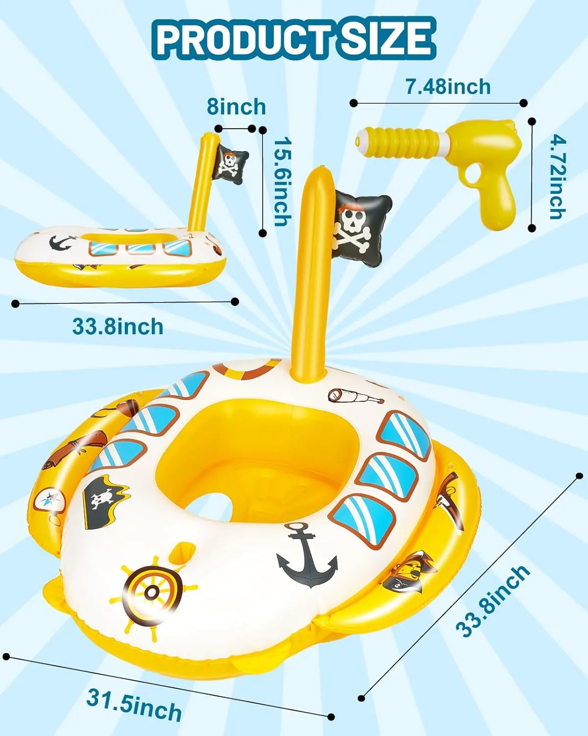 Inflatable Pool Floats Kids - Pool Floaties Swimming Pool Navy Model with 26 Inch Corded Water Gun for Boys Girls Kids for Toddlers Ages 3-8, Pool Floaties for Summer Party Toys