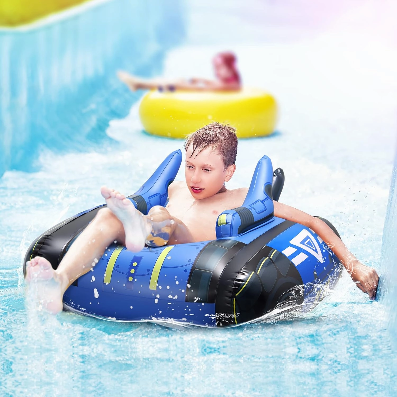 Inflatable Kids Pool Float with Water Gun, Cute Submarine Car Shape Pool Float, Pool Toys for Children, Ride-On Floaties with Squirt Gun for 3-7 Years Boys Girls