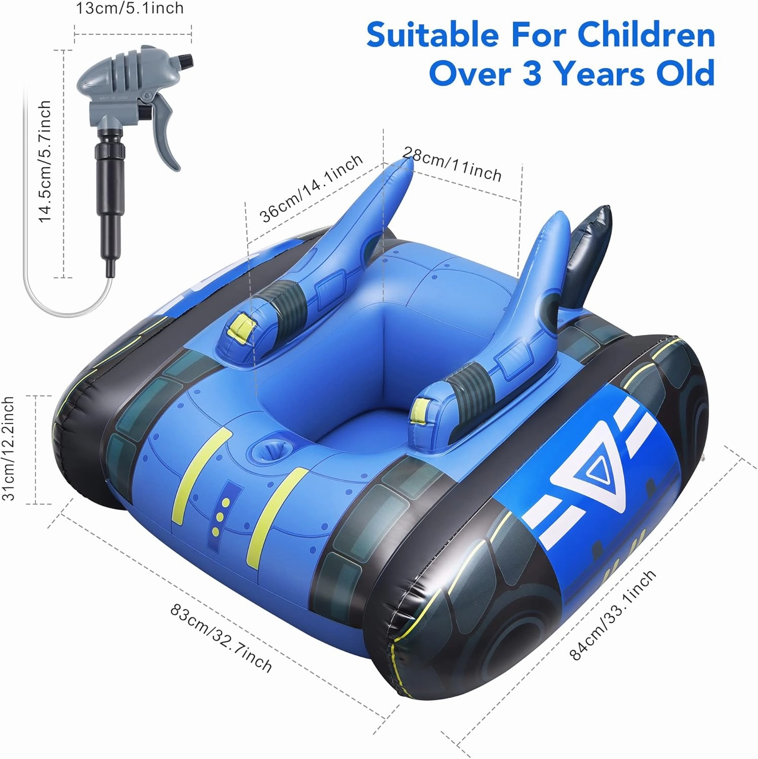 Inflatable Kids Pool Float with Water Gun, Cute Submarine Car Shape Pool Float, Pool Toys for Children, Ride-On Floaties with Squirt Gun for 3-7 Years Boys Girls