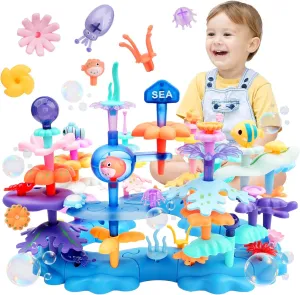 INKLAB Birthday Gifts for 3 4 5 6 7 Years Old Toddlers Girls Boys - 76PCS Marine Life Building Stacking Toys with Carry Box | STEM Preschool Educational Pretend Play | Learning Toys for Kids Age 3 