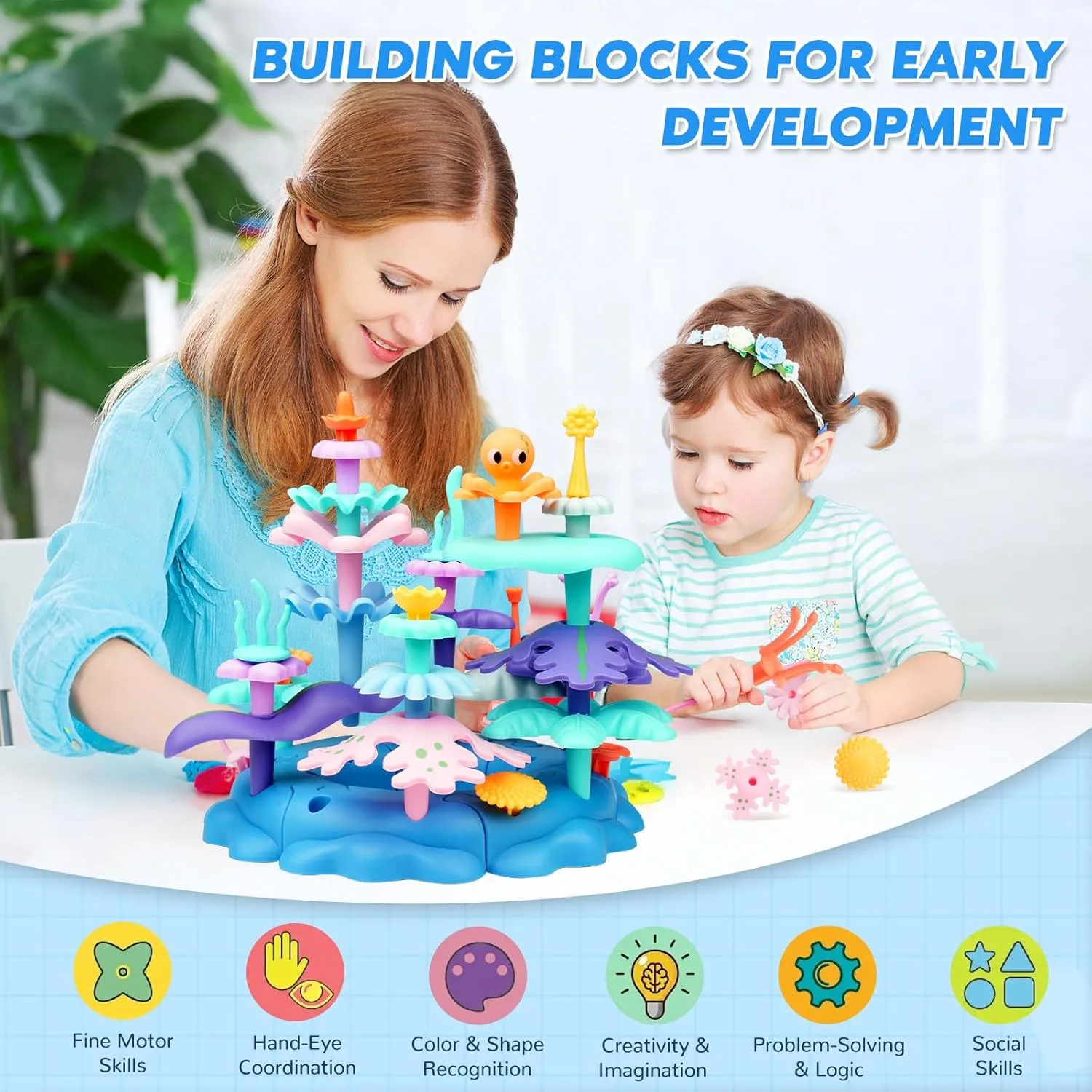 INKLAB Birthday Gifts for 3 4 5 6 7 Years Old Toddlers Girls Boys - Marine Life Building Stacking Toys | STEM Preschool Educational Pretend Play | Learning Toys for Kids Age 3  (Small - 38pcs)